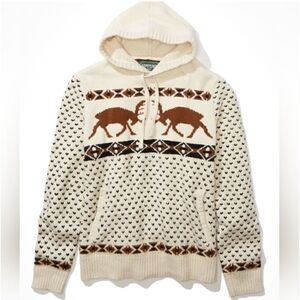 Fair isle Sweater American Eagle Elk Cream Brown Pullover‎ Hoodie Mens Large